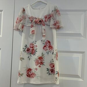 Elegant Floral Kids Dress in White and Pink